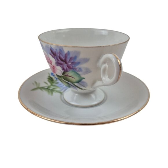 Lefton Teacup Saucer Set Japan Hand Painted Floral 4671 Gold Trim Vintage - Picture 8 of 10